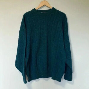 Burberry Vintage 100% wool  Made in England teal cable knit sweater